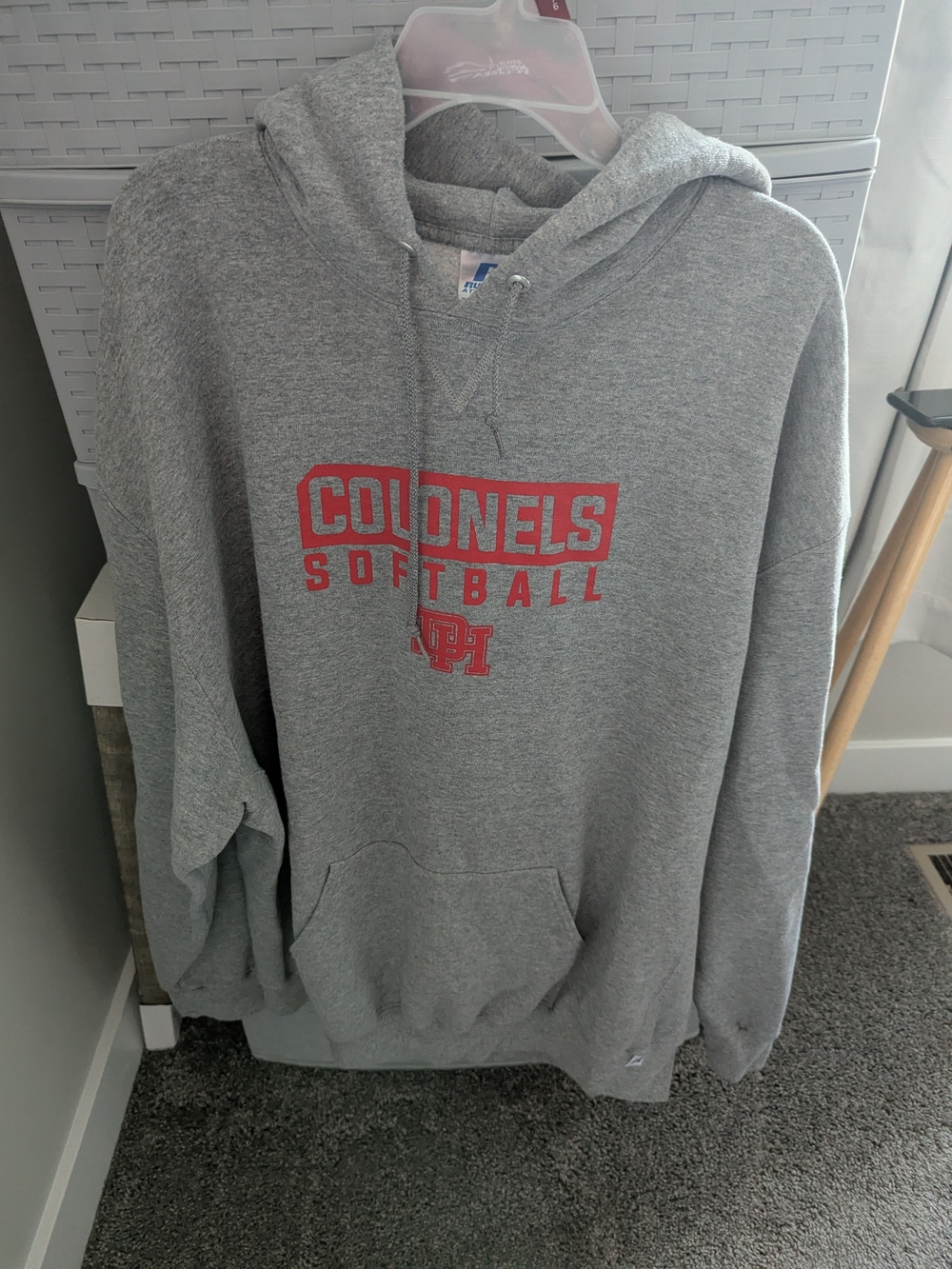 Russell Athletic Gray Hoodie with Red Colonels Softball Graphic